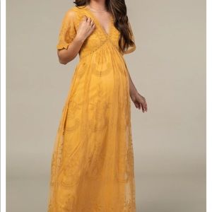 PinkBlush Maternity Lace Mesh Overlay Maxi Dress - Yellow
